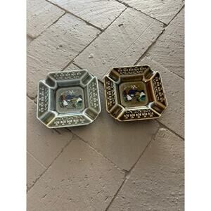Two Vintage Irish Porcelain Ashtrays Wade 4" X 4"